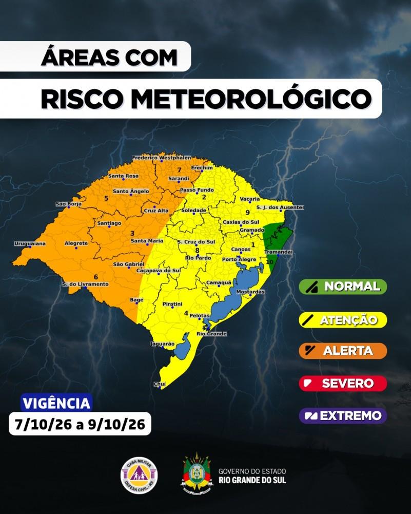 RS tem alerta para temporais, granizo e ventos fortes nesta quinta-feira