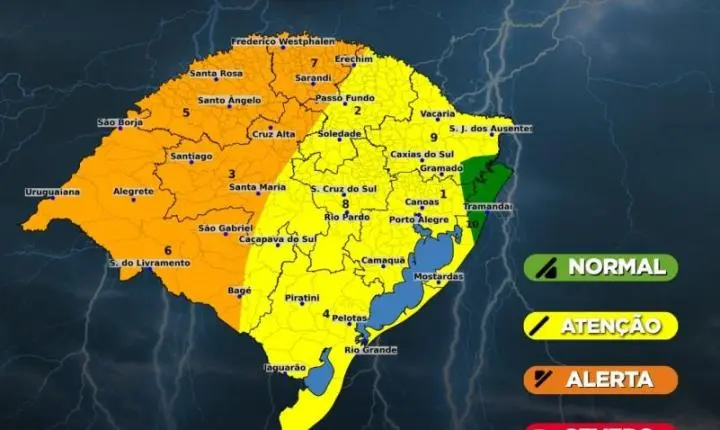 RS tem alerta para temporais, granizo e ventos fortes nesta quinta-feira